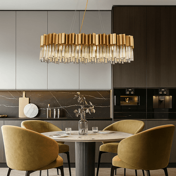 Milano rectangular crystal dining chandelier over a dining table