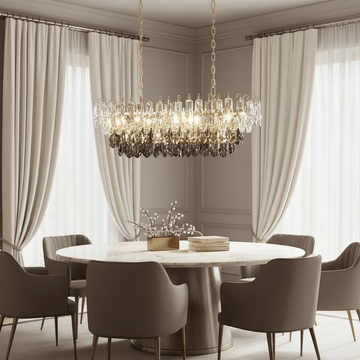 Langford crystal dining chandelier over a dining table