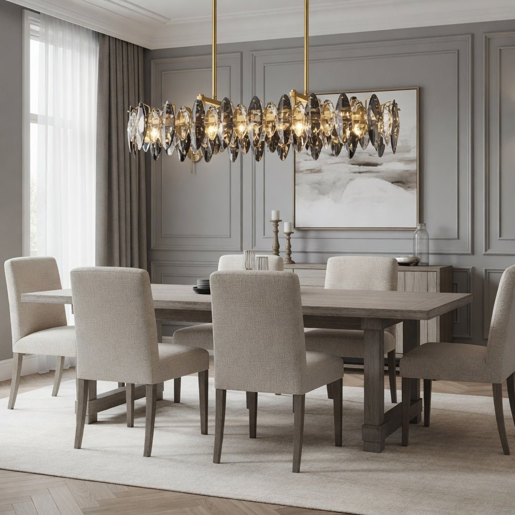 Detail of crystal prisms on the Lazzo chandelier