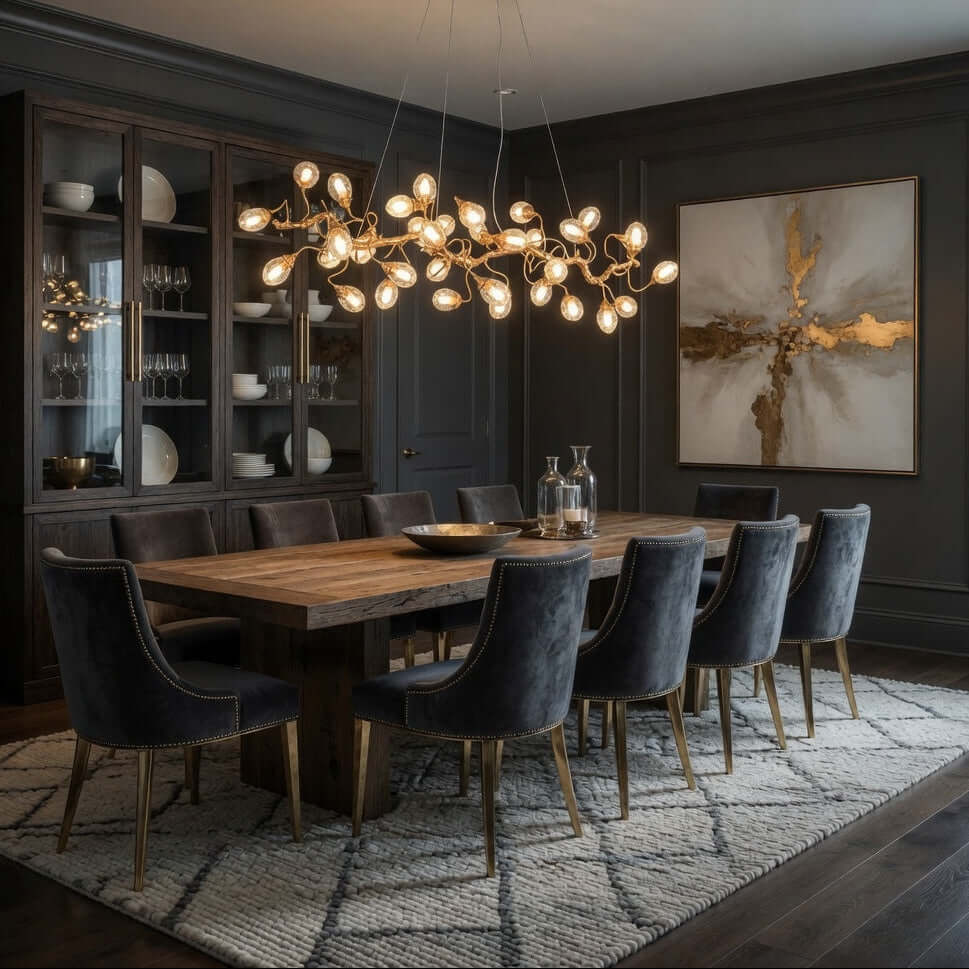 Detail of sculpted brass branches on the Albero chandelier