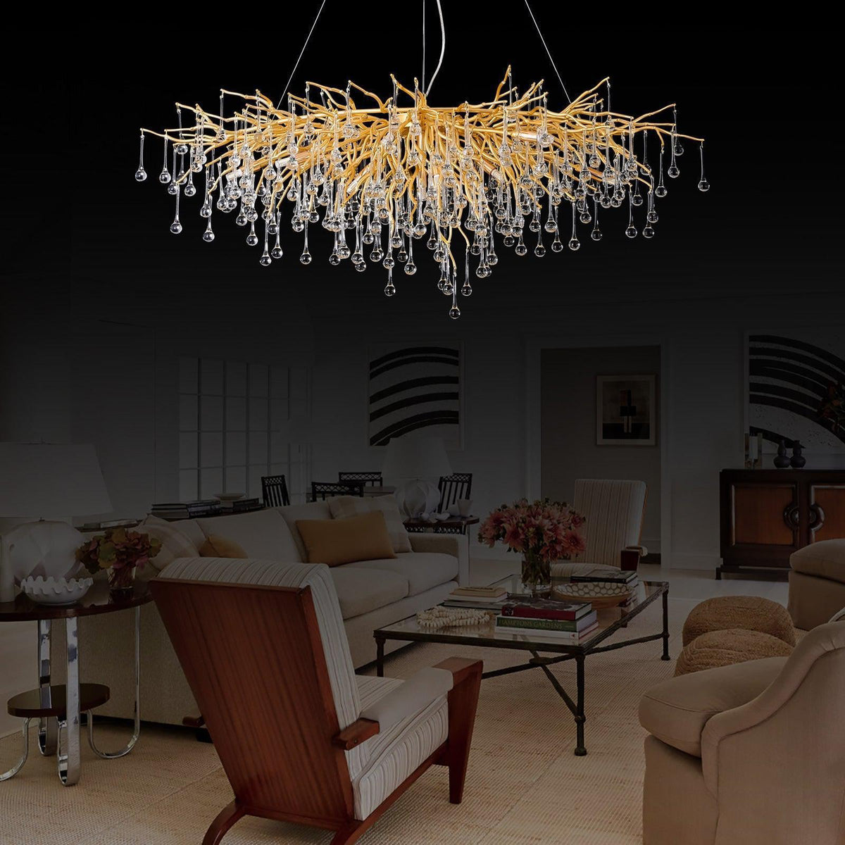 Doris Crystal Rectangular Branch Chandelier L45" - casivra