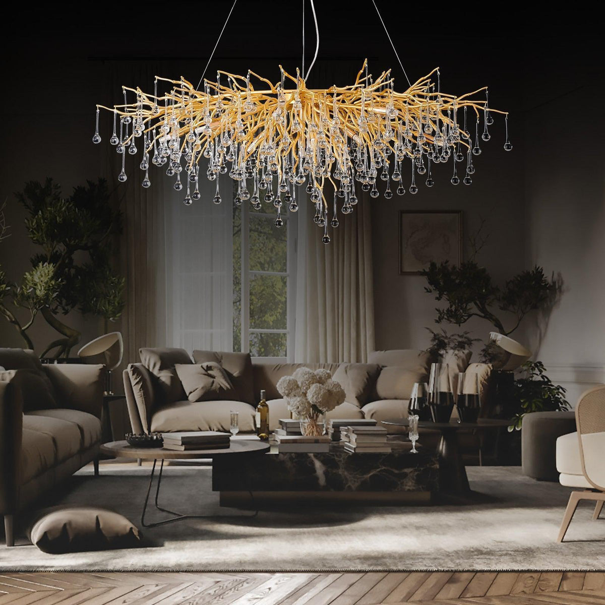 Doris Crystal Rectangular Branch Chandelier L45" - casivra