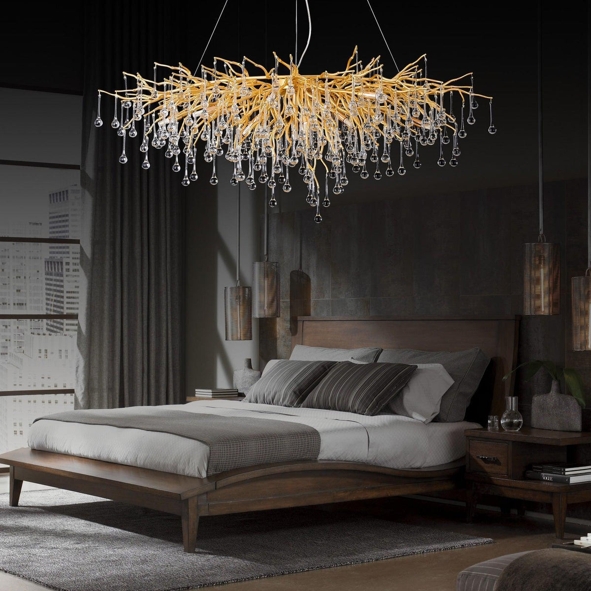 Doris Crystal Rectangular Branch Chandelier L45" - casivra