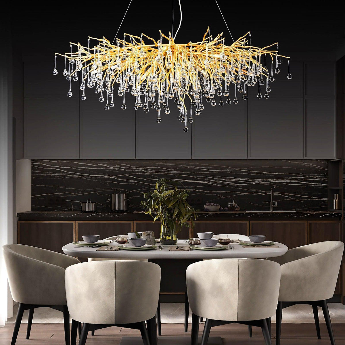 Doris Crystal Rectangular Branch Chandelier L45" - casivra
