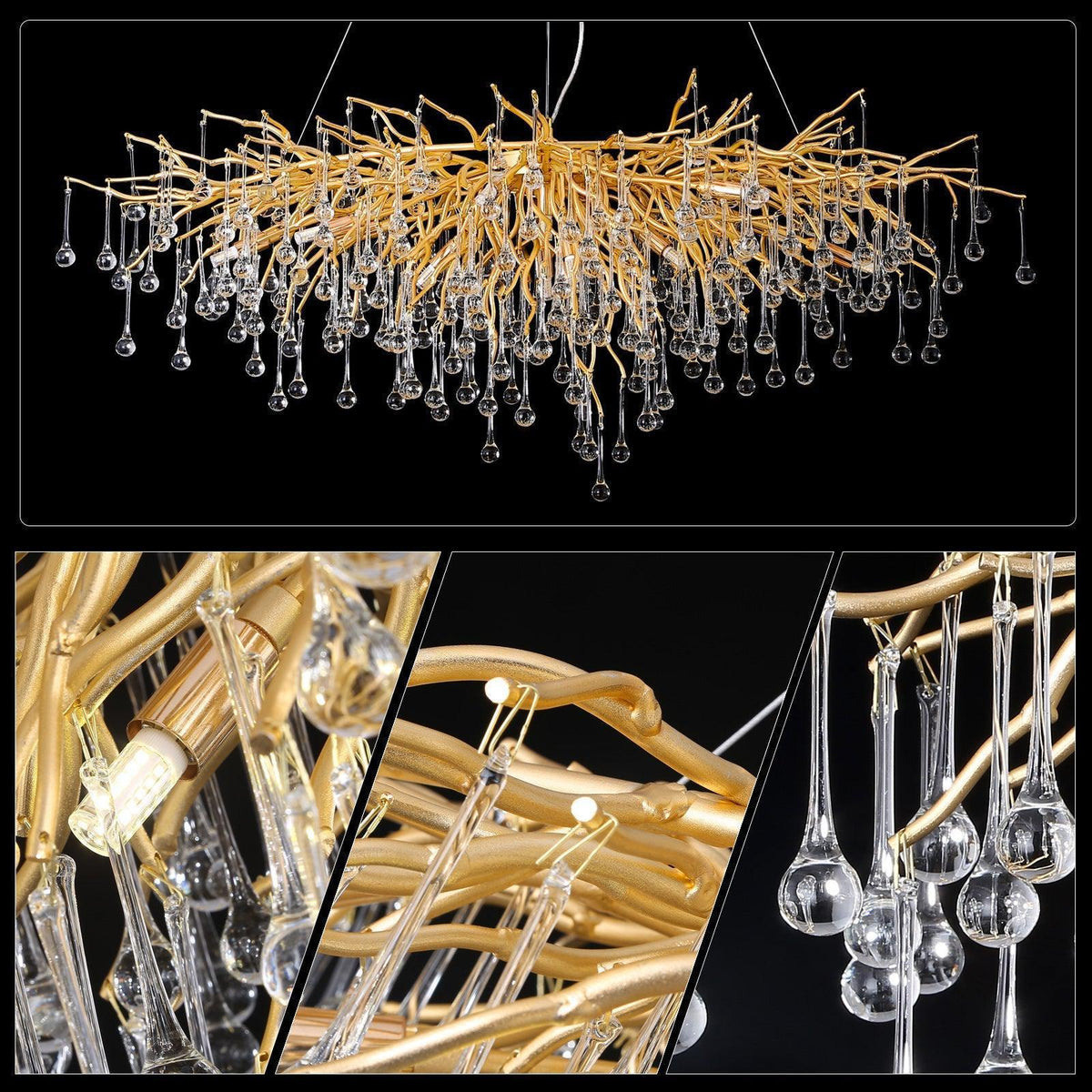 Doris Crystal Rectangular Branch Chandelier L45" - casivra