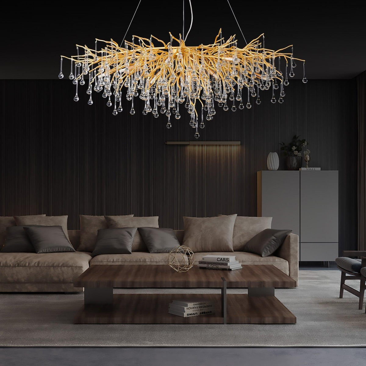 Doris Crystal Rectangular Branch Chandelier L45" - casivra