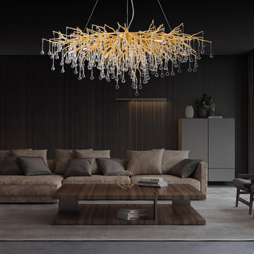 Doris Crystal Rectangular Branch Chandelier L45" - casivra