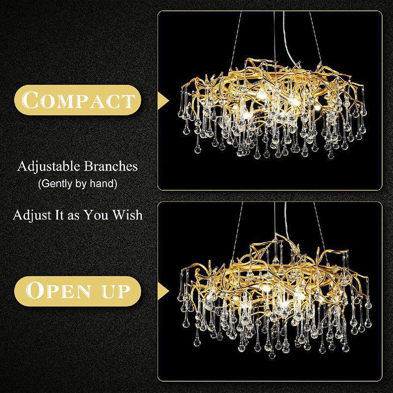 Doris Crystal Round Branch Chandelier 23.5"D Gold - casivra