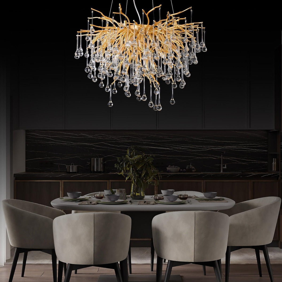 Doris Rain Branch Chandelier 23.5"D Gold - casivra