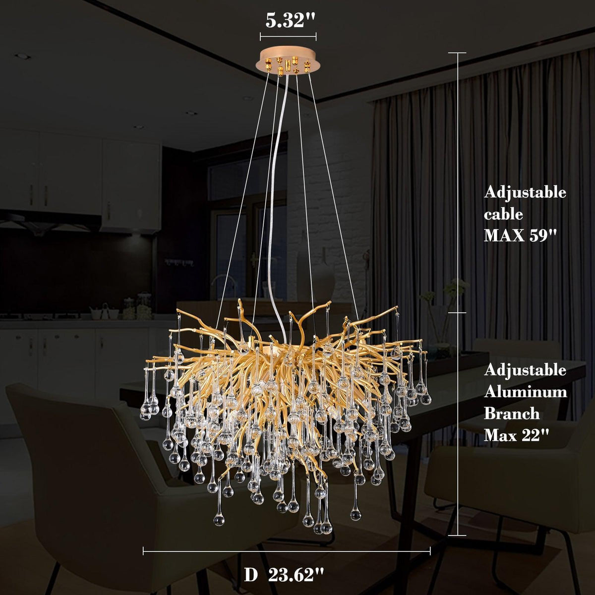 Doris Rain Branch Chandelier 23.5"D Gold - casivra