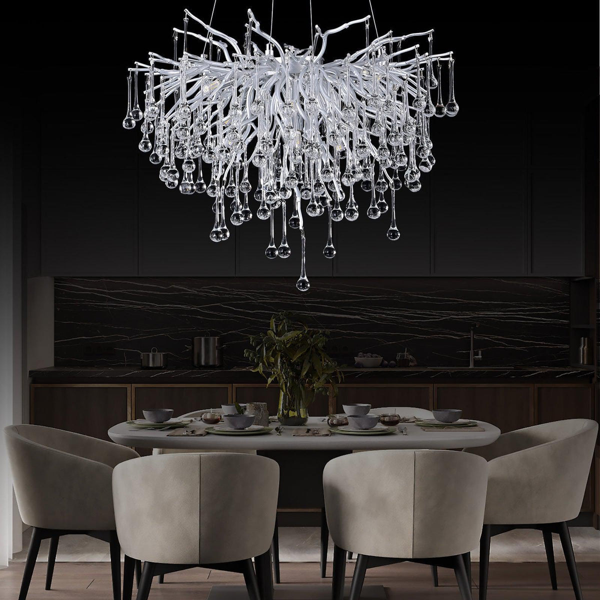 Doris Rain Branch Chandelier Dia 23.5" Silver - casivra