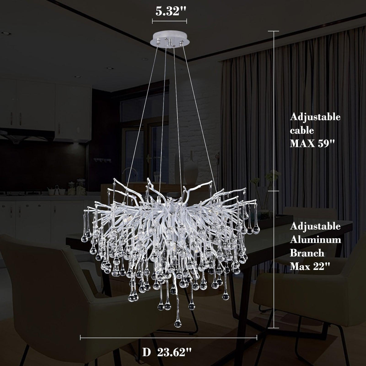 Doris Rain Branch Chandelier Dia 23.5" Silver - casivra