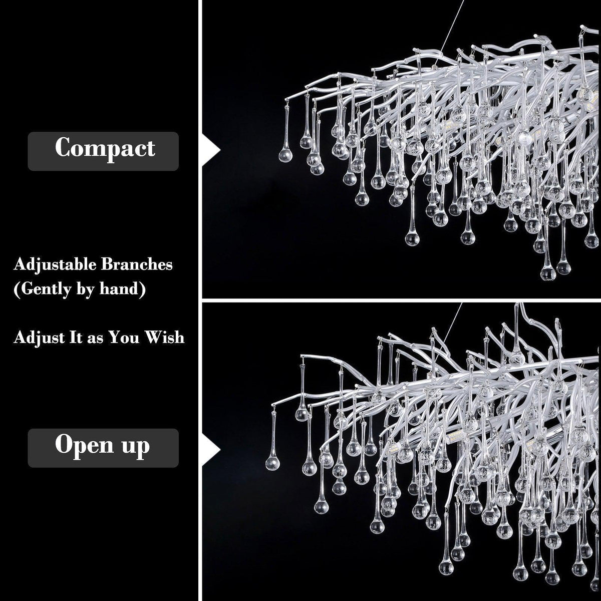 Doris Rain Branch Chandelier Dia 23.5" Silver - casivra