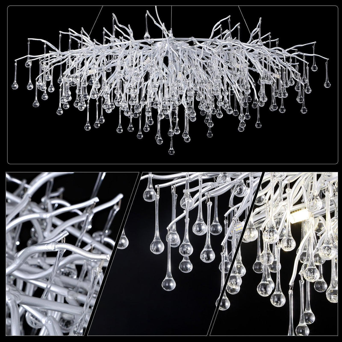 Doris Rectangle Branch Chandelier 45"L Silver - casivra