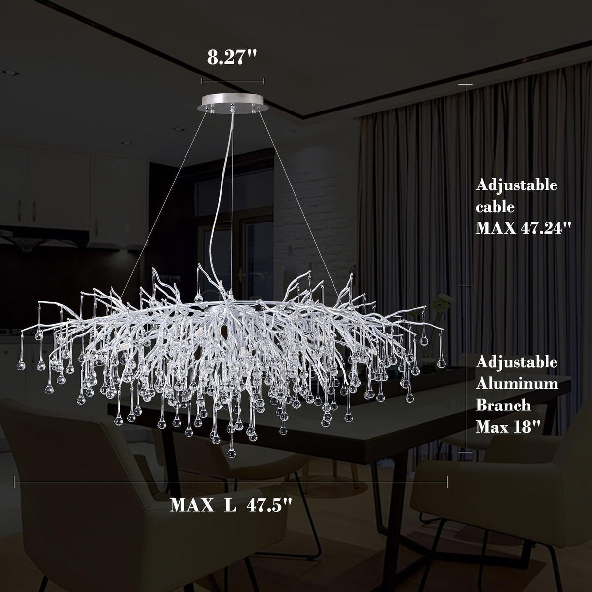 Doris Rectangle Branch Chandelier 45"L Silver - casivra