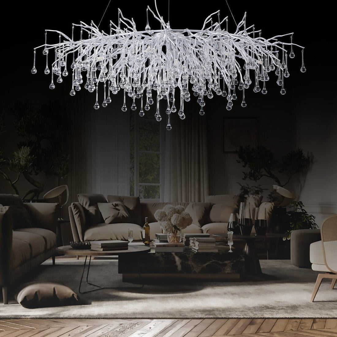 Doris Rectangle Branch Chandelier 45"L Silver - casivra