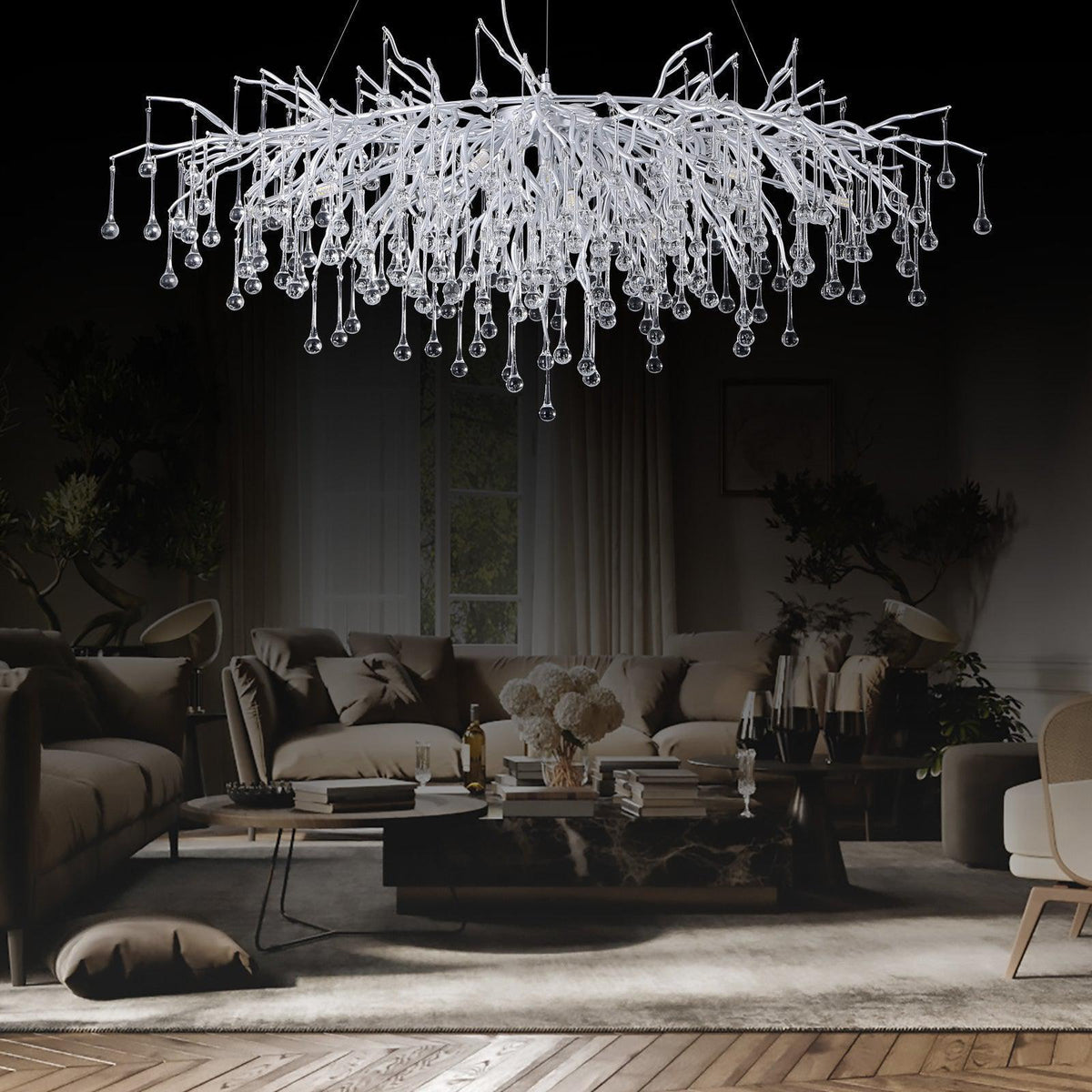Doris Rectangle Branch Chandelier 45"L Silver - casivra
