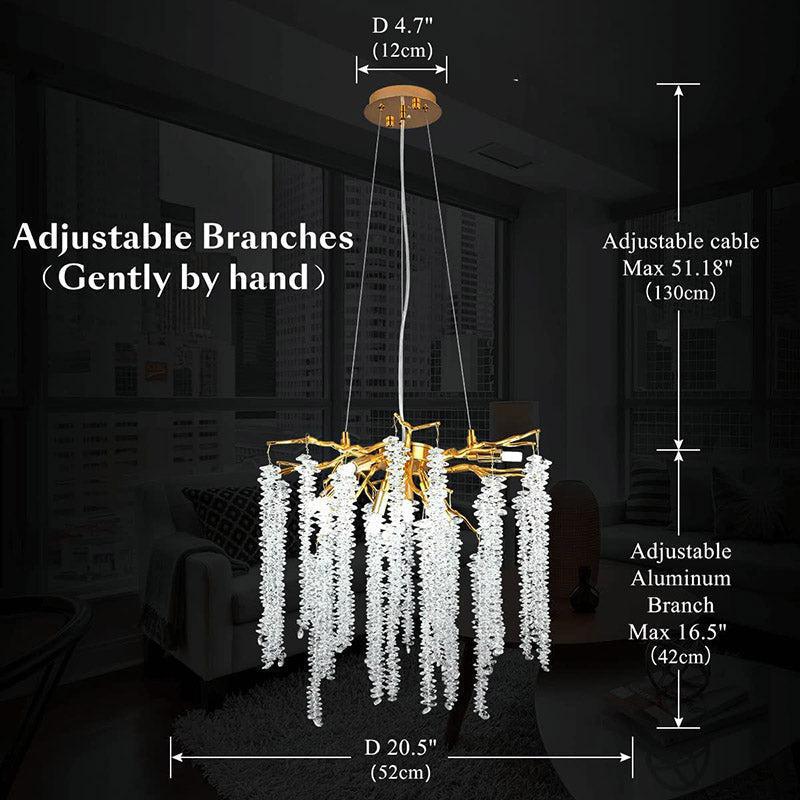 Doris White Crystal Branch Round Chandelier D20.5" L45" - 20.5"D Roundcasivra