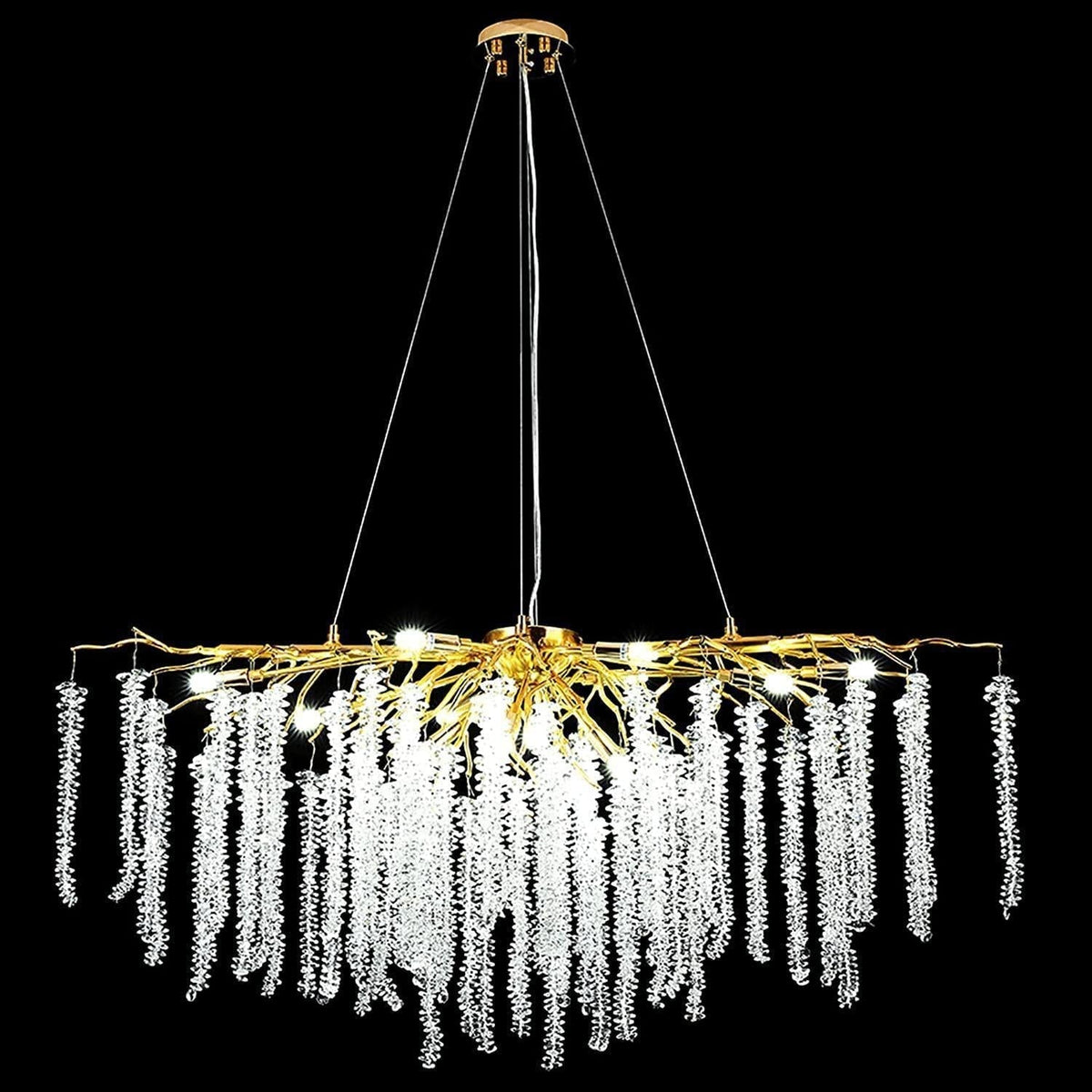 Doris White Crystal Rectangle Branch Chandelier Gold 45"L - casivra