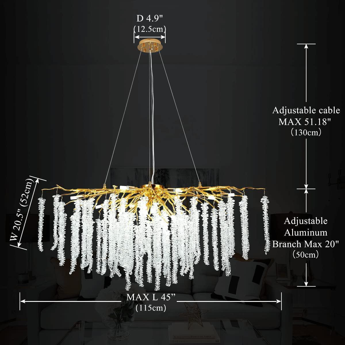 Doris White Crystal Rectangle Branch Chandelier Gold 45"L - casivra