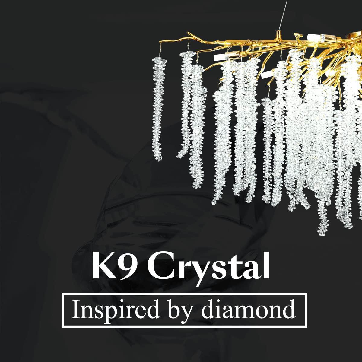 Doris White Crystal Rectangle Branch Chandelier Gold 45"L - casivra