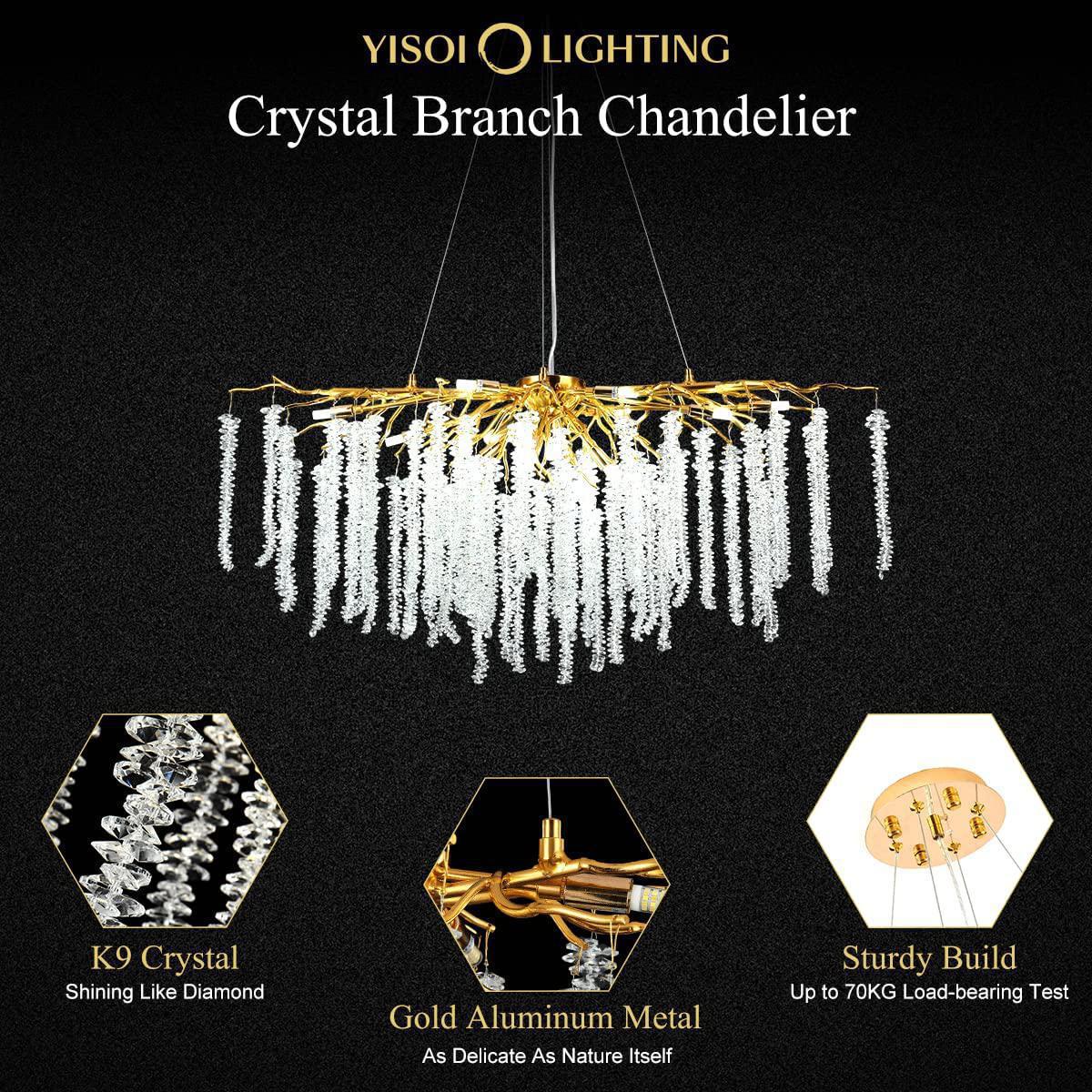 Doris White Crystal Rectangle Branch Chandelier Gold 45"L - casivra