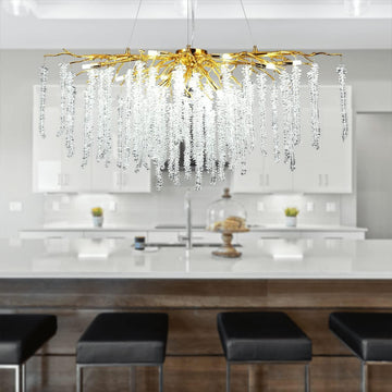 Doris White Crystal Rectangle Branch Chandelier Gold 45"L - casivra