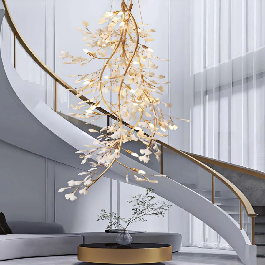 Drooping Ceramic Ginkgo Leaf Chandelier - SizeBcasivra