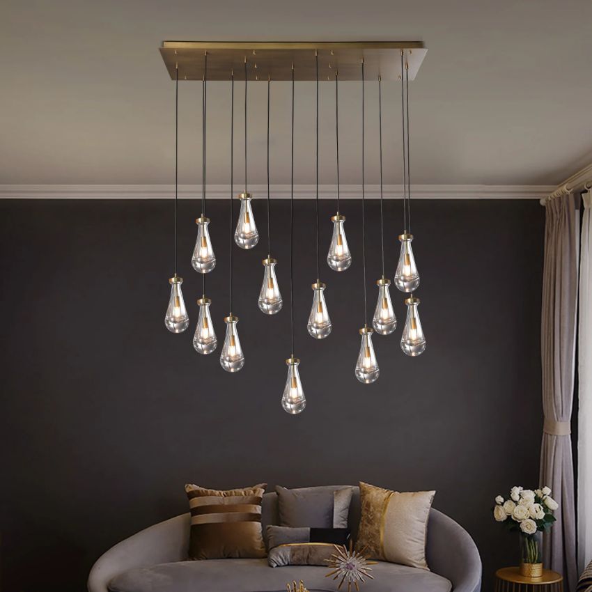 Rain Aura Glass Rectangular Chandelier 54"