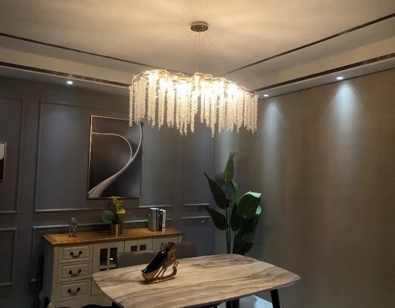 Elegant Crystal Icicle Chandelier in Branch Style for Dining Table Use - Rectangle L47.2"*W17.7"*H15.7"/12 Lights/13.2kgGoldWarm Lightcasivra