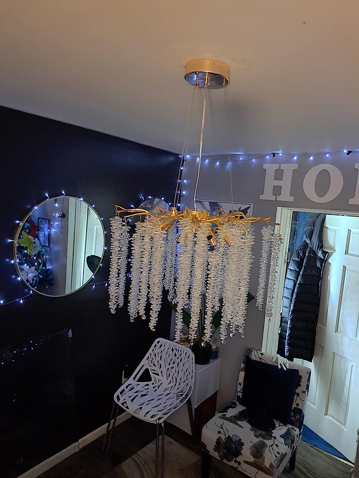 Elegant Crystal Icicle Chandelier in Branch Style for Dining Table Use - Round D23.6"/8 LightsGoldWarm Lightcasivra