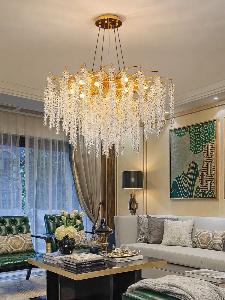 Elegant Crystal Icicle Chandelier in Branch Style for Dining Table Use - Round D23.6"/8 LightsGoldWarm Lightcasivra