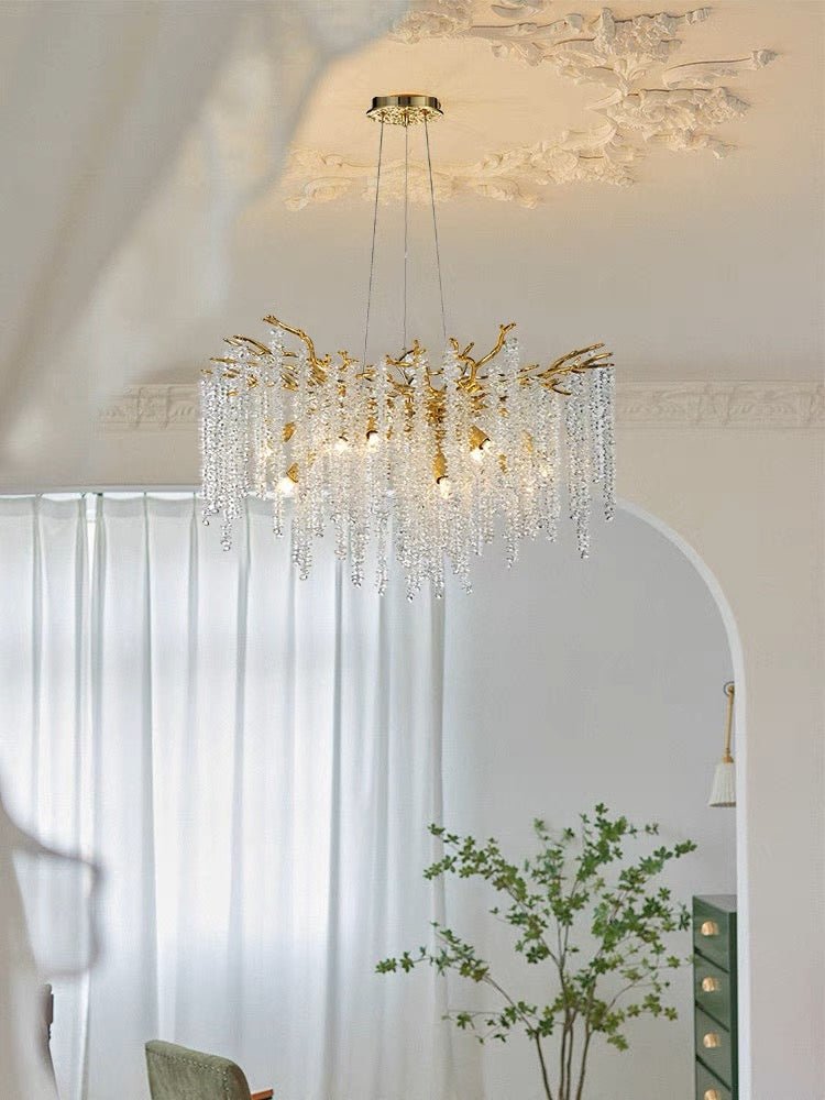 Elegant Crystal Icicle Chandelier in Branch Style for Dining Table Use - Round D23.6"/8 LightsGoldWarm Lightcasivra