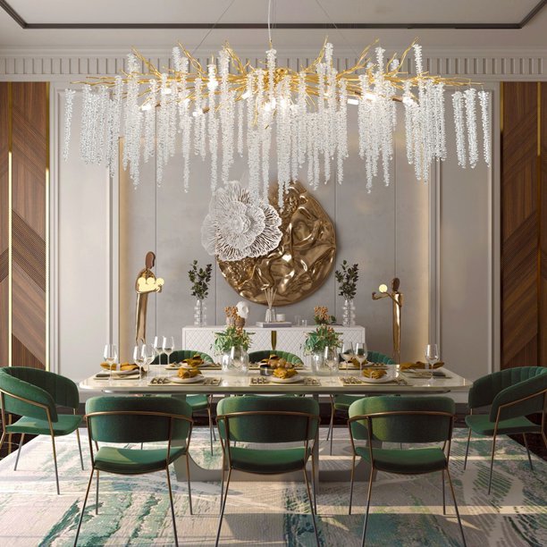 Elegant Crystal Icicle Chandelier in Branch Style for Dining Table Use - Rectangle L55.1"*W19.7"*H15.7"/14 Lights/33.7kgGoldWarm Lightcasivra