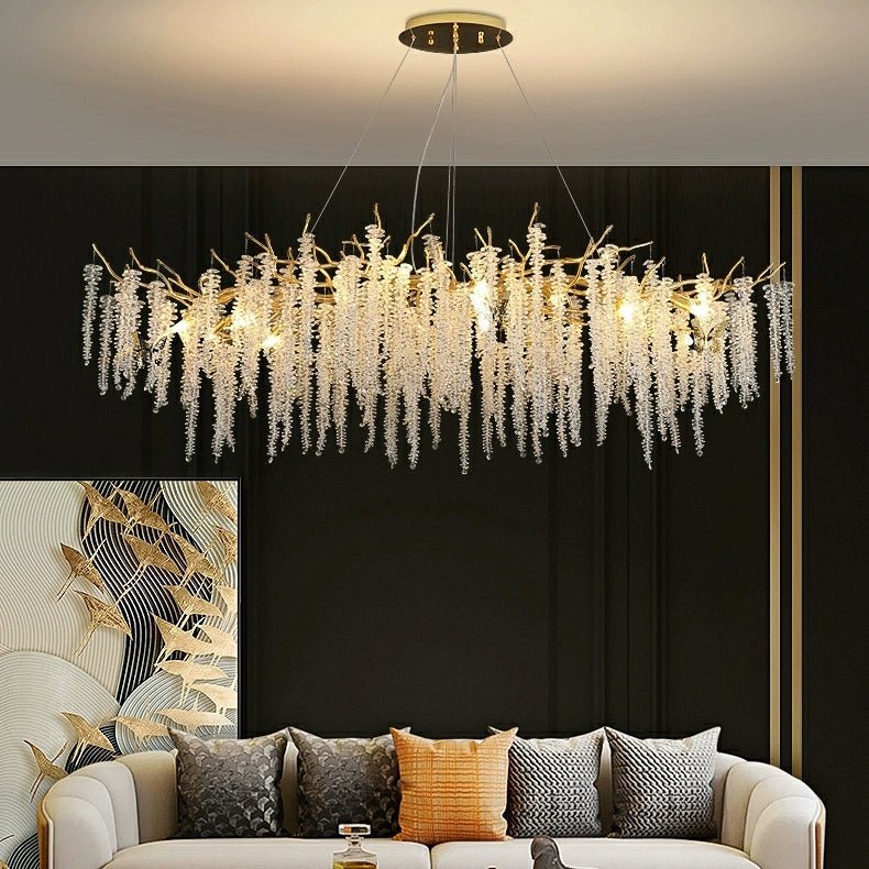Elegant Crystal Icicle Chandelier in Branch Style for Dining Table Use - Rectangle L39.4"*W17.7"*H15.7"/10 Lights/10.9kgGoldWarm Lightcasivra
