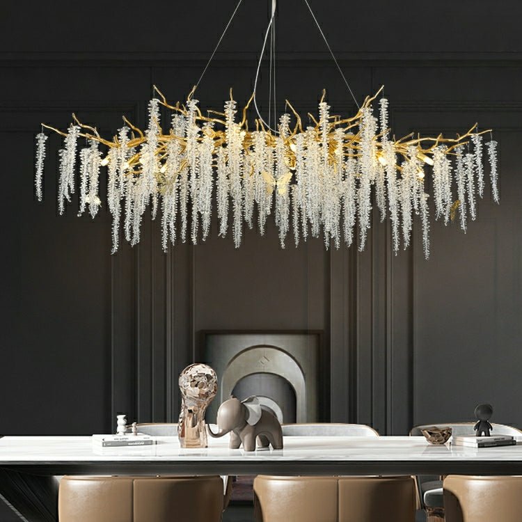 Elegant Crystal Icicle Chandelier in Branch Style for Dining Table Use - Rectangle L70.9"*W29.5"*H15.7"/18 LightsGoldWarm Lightcasivra