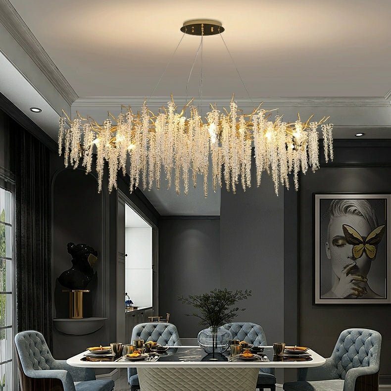 Elegant Crystal Icicle Chandelier in Branch Style for Dining Table Use - Rectangle L63"*W23.6"*H15.7"/16 LightsGoldWarm Lightcasivra