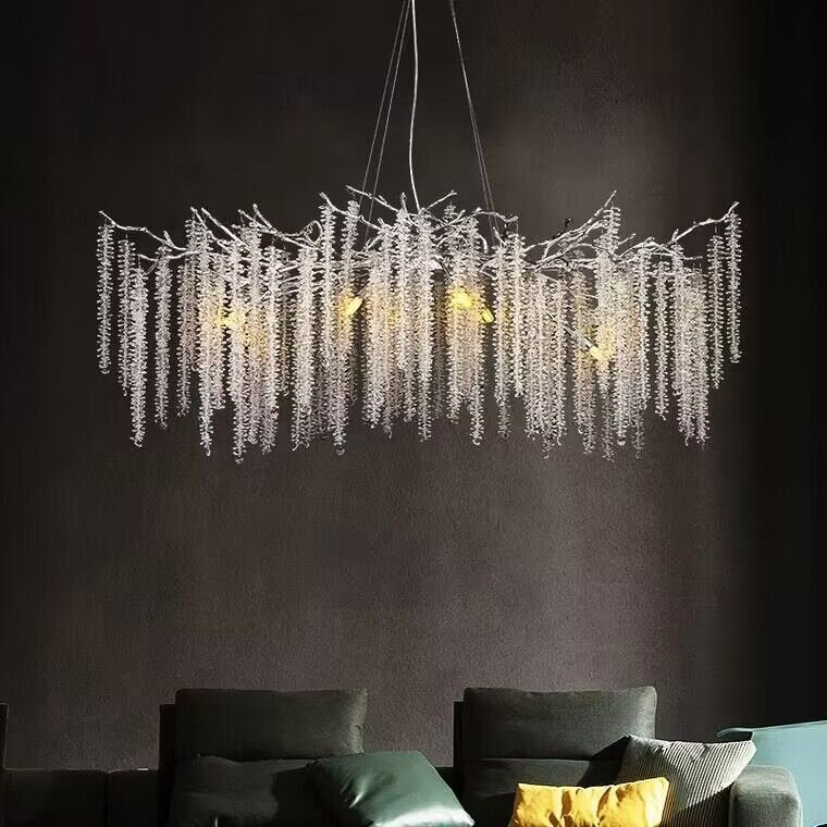 Elegant Crystal Icicle Chandelier in Branch Style for Dining Table Use - Rectangle L39.4"*W17.7"*H15.7"/10 Lights/10.9kgChromeWarm Lightcasivra