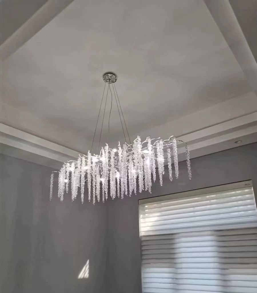 Elegant Crystal Icicle Chandelier in Branch Style for Dining Table Use - Rectangle L39.4"*W17.7"*H15.7"/10 Lights/10.9kgChromeWarm Lightcasivra
