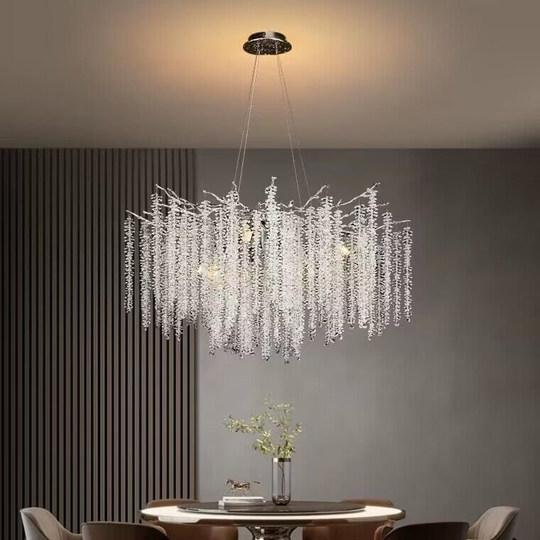 Elegant Crystal Icicle Chandelier in Branch Style for Dining Table Use - Round D59.1"/16 LightsChromeWarm Lightcasivra