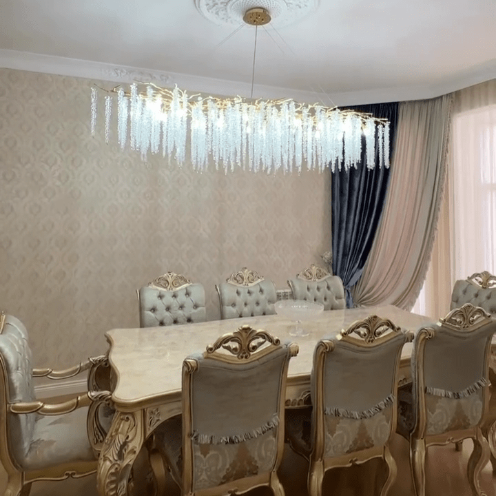 Elegant Crystal Icicle Chandelier in Branch Style for Dining Table Use - Rectangle L39.4"*W17.7"*H15.7"/10 Lights/10.9kgGoldWarm Lightcasivra