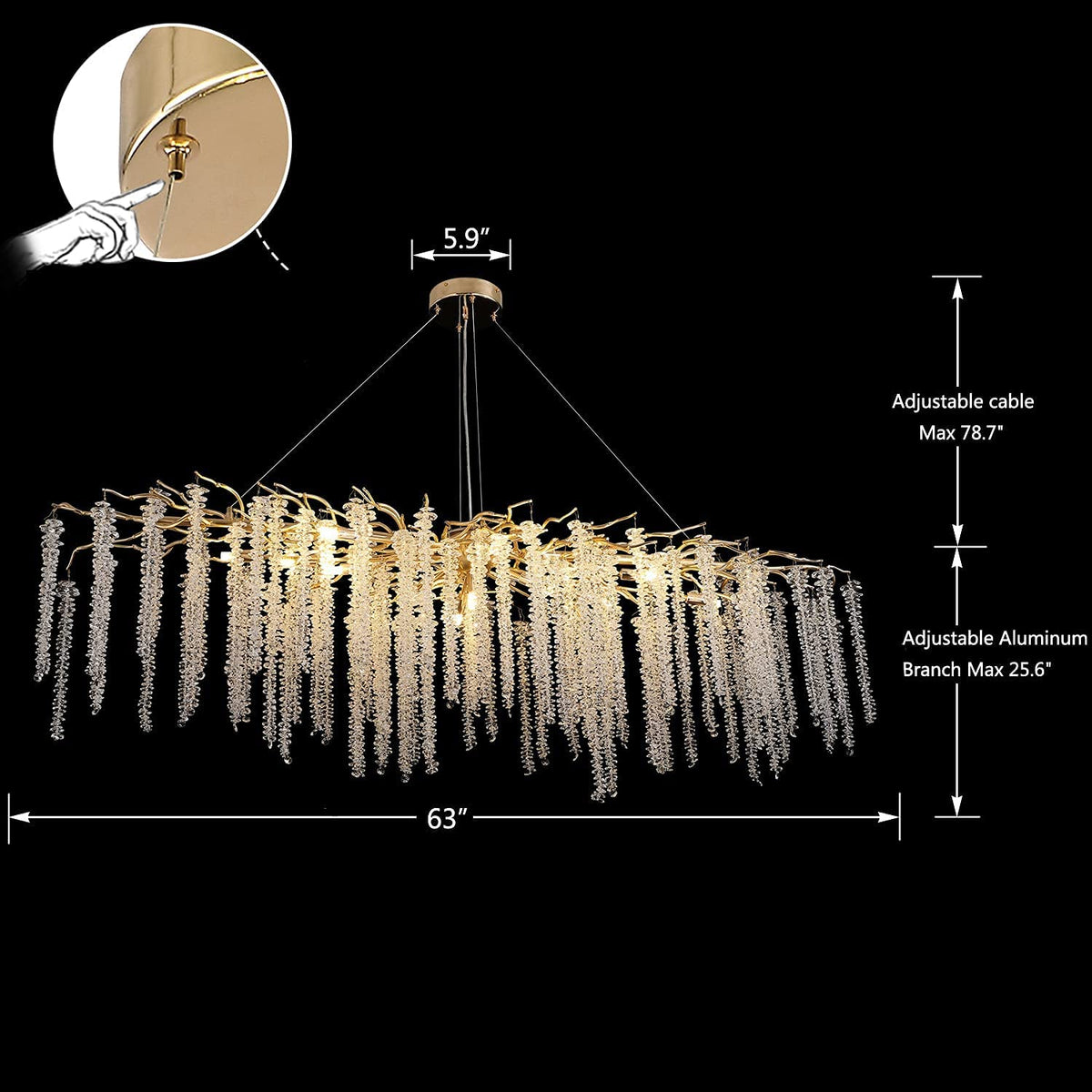 Elegant Crystal Icicle Chandelier in Branch Style for Dining Table Use - Round D59.1"/16 LightsChromeWarm Lightcasivra