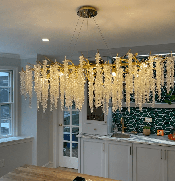 Elegant Crystal Icicle Chandelier in Branch Style for Dining Table Use - Rectangle L39.4"*W17.7"*H15.7"/10 Lights/10.9kgGoldWarm Lightcasivra
