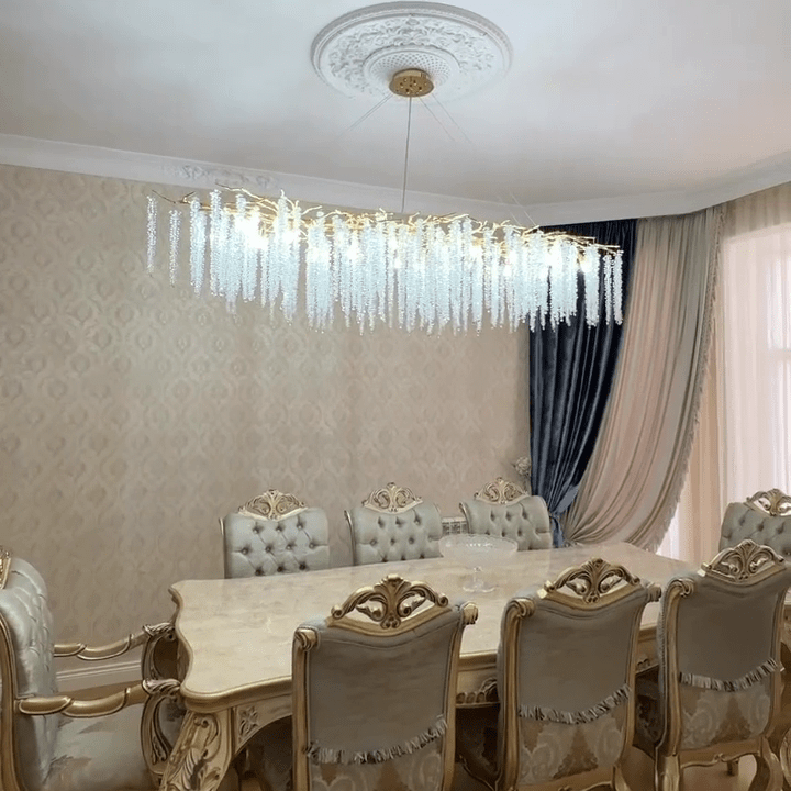 Elegant Crystal Icicle Chandelier in Branch Style for Dining Table Use - Rectangle L39.4"*W17.7"*H15.7"/10 Lights/10.9kgGoldWarm Lightcasivra