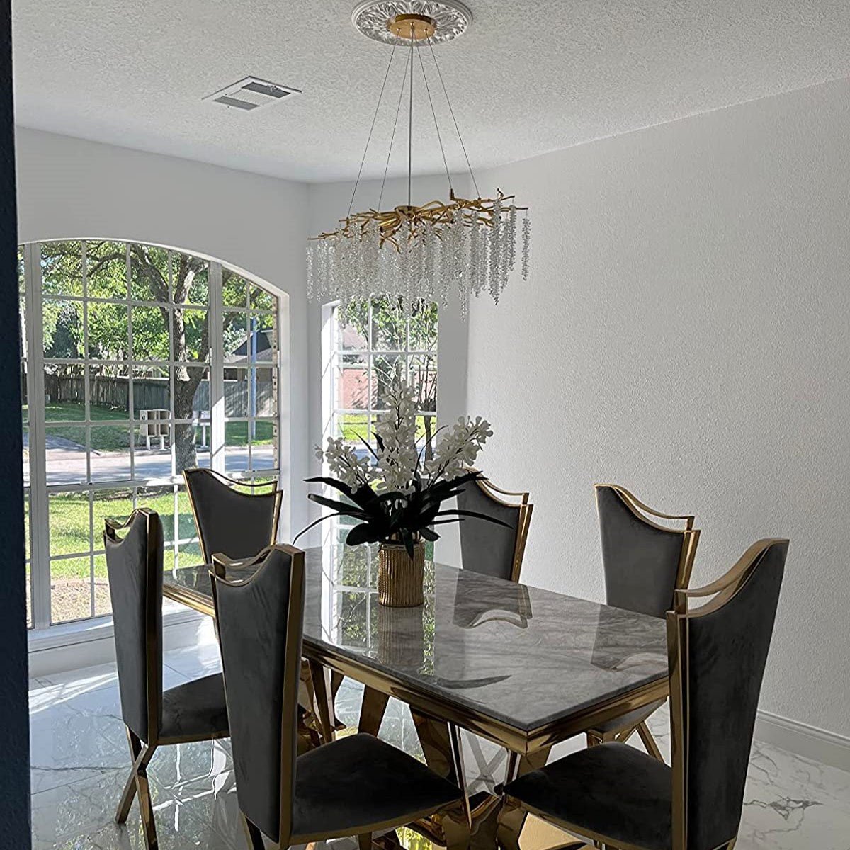 Elegant Crystal Icicle Chandelier in Branch Style for Dining Table Use - Rectangle L39.4"*W17.7"*H15.7"/10 Lights/10.9kgGoldWarm Lightcasivra