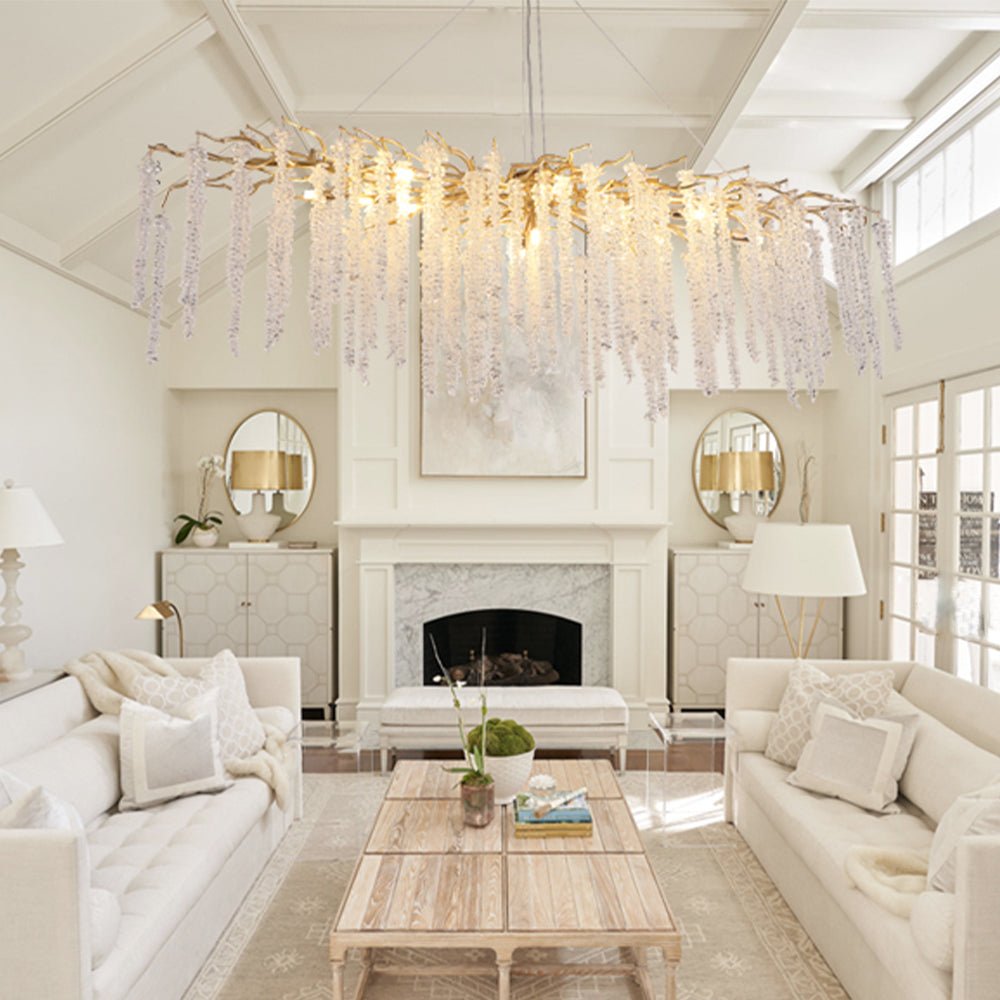 Elegant Crystal Icicle Chandelier in Branch Style for Dining Table Use - Rectangle L47.2"*W17.7"*H15.7"/12 Lights/13.2kgGoldWarm Lightcasivra