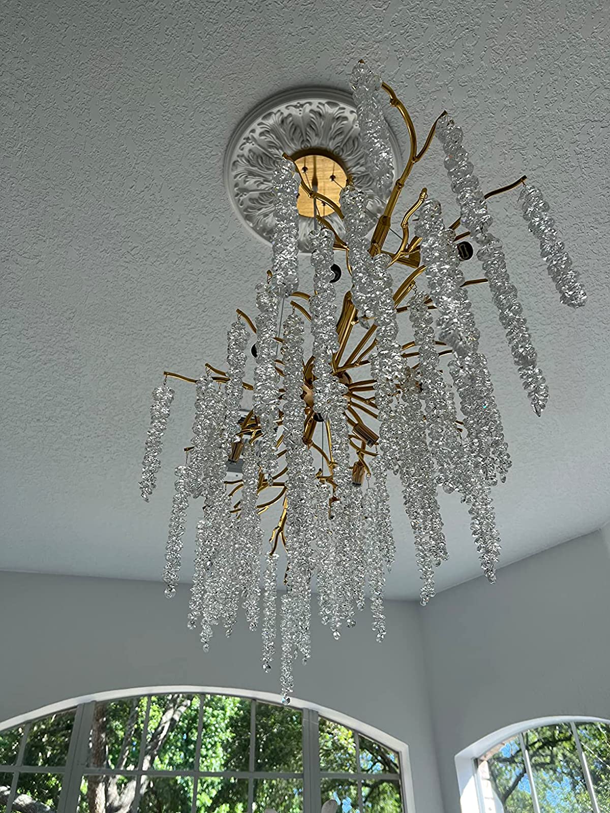 Elegant Crystal Icicle Chandelier in Branch Style for Dining Table Use - Rectangle L47.2"*W17.7"*H15.7"/12 Lights/13.2kgGoldWarm Lightcasivra