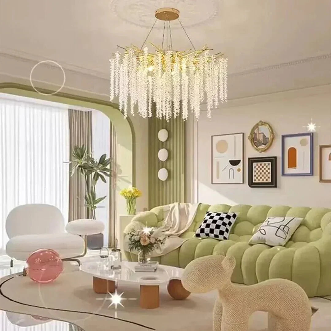 Elegant Crystal Icicle Chandelier in Branch Style for Dining Table Use - Rectangle L47.2"*W17.7"*H15.7"/12 Lights/13.2kgGoldWarm Lightcasivra