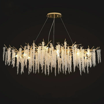 Elegant Crystal Icicle Chandelier in Branch Style for Dining Table Use - Rectangle L39.4"*W17.7"*H15.7"/10 Lights/10.9kgGoldWarm Lightcasivra