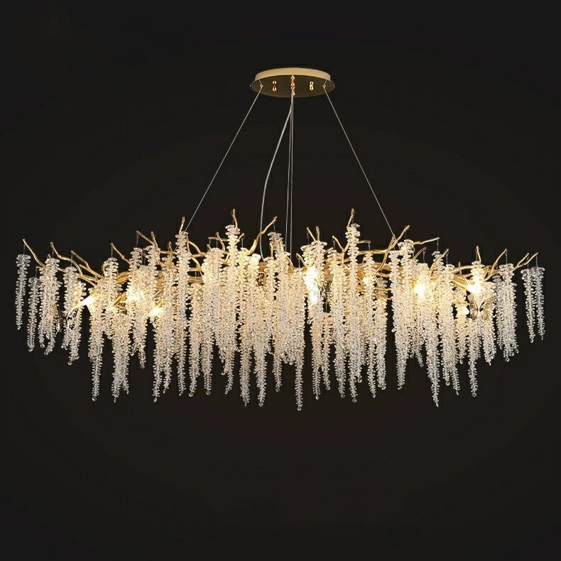 Elegant Crystal Icicle Chandelier in Branch Style for Dining Table Use - Rectangle L39.4"*W17.7"*H15.7"/10 Lights/10.9kgGoldWarm Lightcasivra